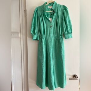 MAYLE Papisoliel Seafoam Green Puff-Sleeve Midi Dress, sz 4